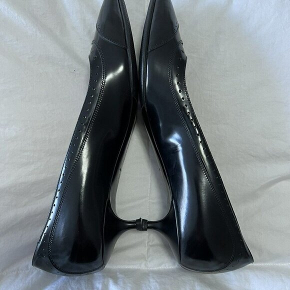 Black Tabitha Simmons Black Leather Kitten Heels~ Size 37. Wingtips - Picture 7 of 8